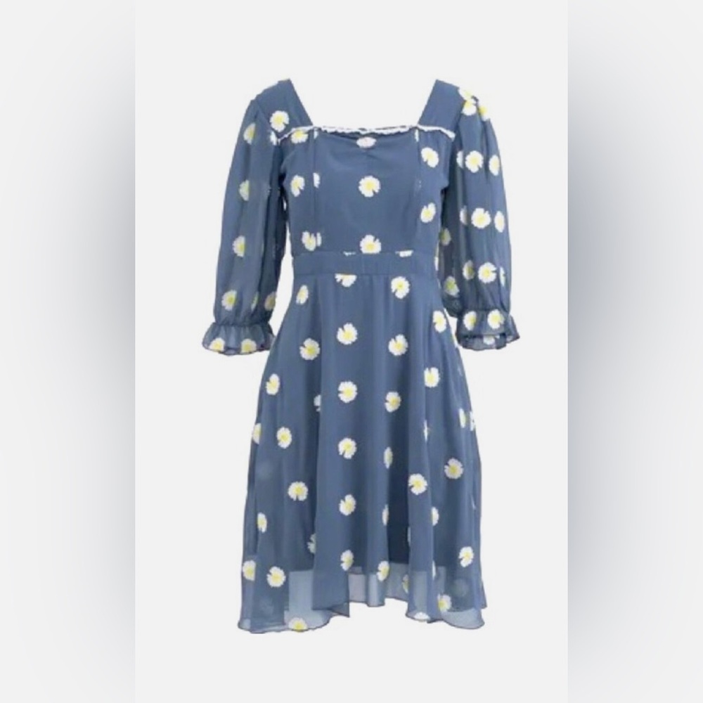 Ivy city co daisy dress size XL. Dusty blue with embroidered daisy floral.
